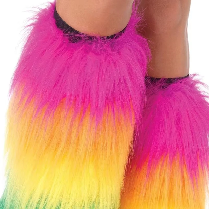 Halloween Carnival Role Play Accessories Leg Covers Colorful Stitching Fluorescent Faux Fur Warm Foot Covers Party Performance