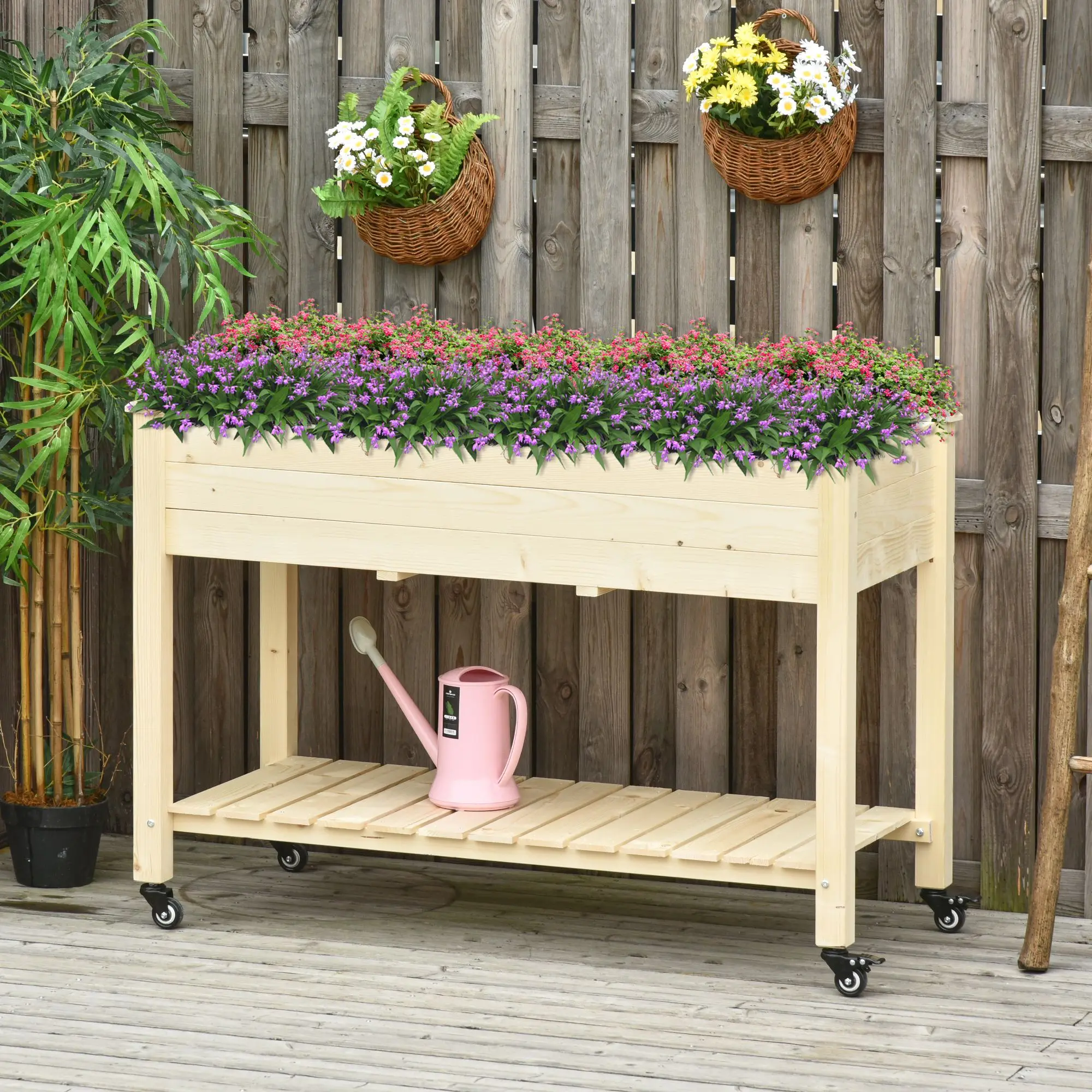 Outdoor/Indoor Raised Garden Bed on Wheels w/ Non-Woven Bag&Storage Shelf Below