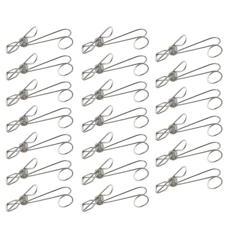 E8BD 20Pcs Metal Clothespin Set Stainless Steel Laundry Pin Hanging Clip for Towel and Sock Camping Gear Accessories