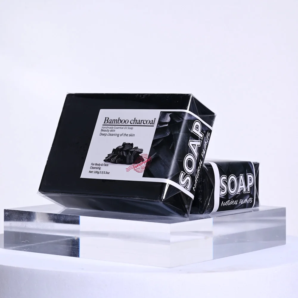 100g Bamboo Charcoal Soap Natural Organic Activated Charcoal Private Label Handmade Blackhead Removal Whitening Black Soap - Image 3