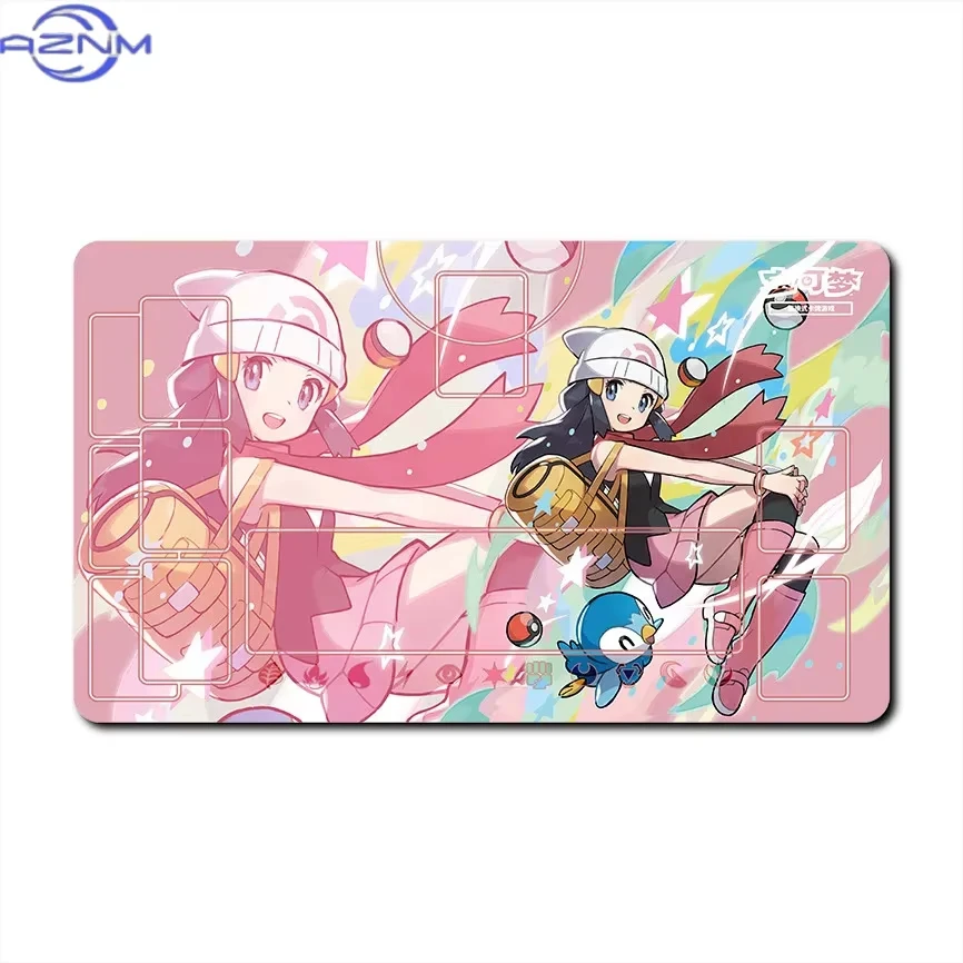 Anime Pokemon Trainer Rosa Trading Card Game Playmat, Marked Game Zones, Non Slip Mousepad for TCG Card Table Battles