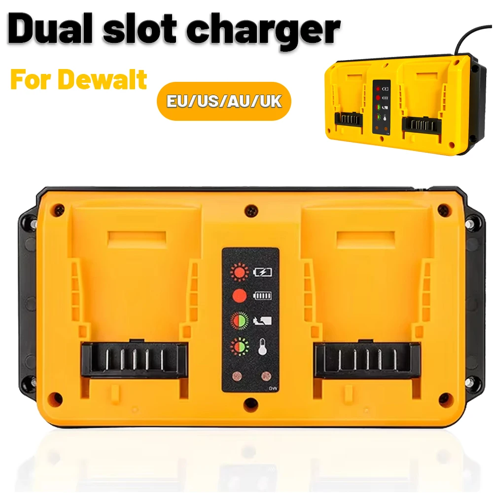 

Dual Ports Charger Fast Portable US/EU/UK/AU Plug For Dewalt 18V-20V Lithium Battery DCB202 DCB204 DCB206 DCB207 DCB203