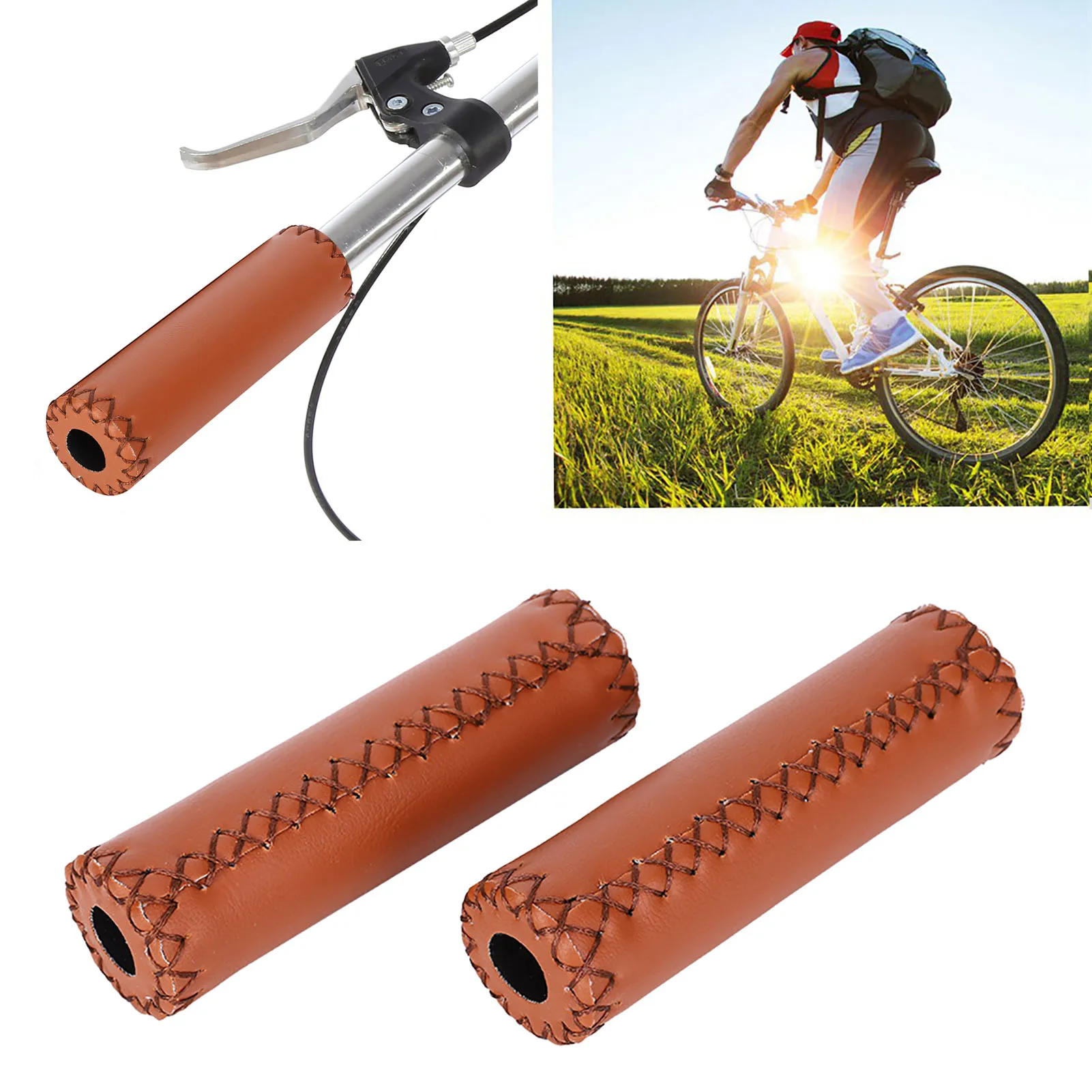 Leder-Lenkergriffe 1 Paar in Drei Farben Retro Kunstleder Lenkergriffe Fahrrad-Lenkerüberzüge