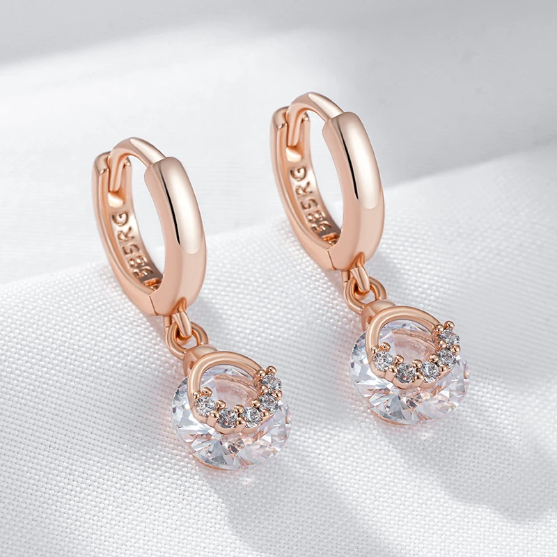 Kinel Hot 585 Rose Gold Color Drop Earrings for Women Fashion White Natural Zircon Accessories Daily Fine Jewelry crystal Gift