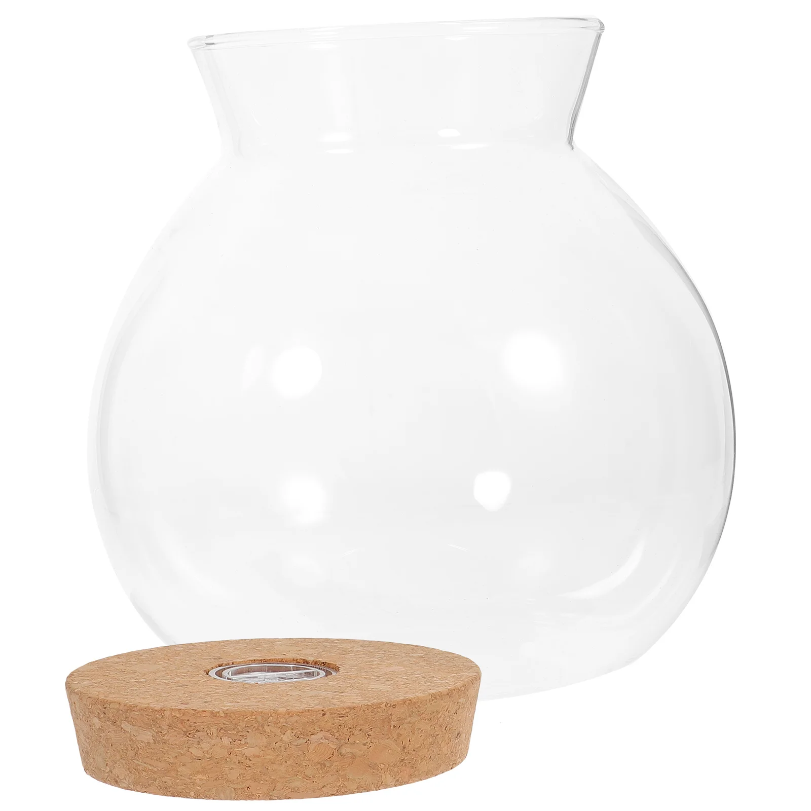 

LED Light Ecological Bottle Transparent Glass with Wooden Lid DIY Micro Landscape Fish Tank Home Interior Decor