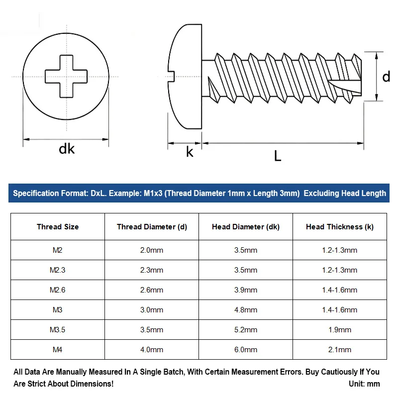 Hardened Carbon Steel Black Nickel Plated Pan Head Cut Tail PT Self Tapping Screw M2 M2.3 M2.6 M3 M3.5 M4 Furniture Fasteners