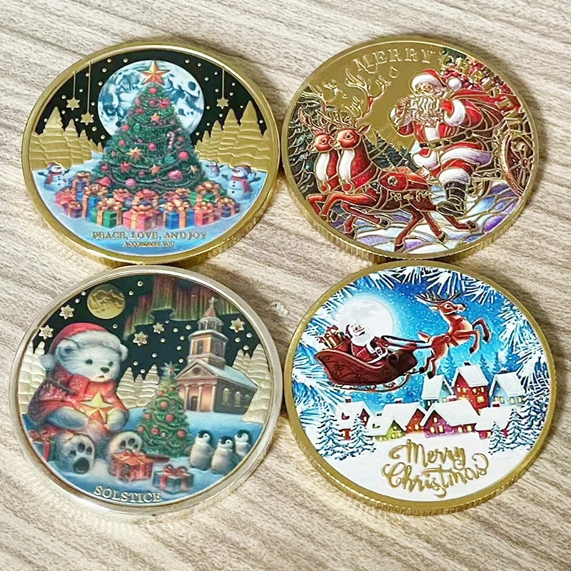 Christmas souvenir coin collection Santa Claus reindeer gift collection