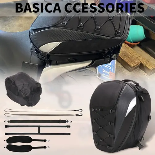 Imagen 2 del producto Bolsa trasera para motocicleta, bolsa de asiento trasero, impermeable, de alta capacidad, mochila multifunción para conductor, piezas universales para motocicleta