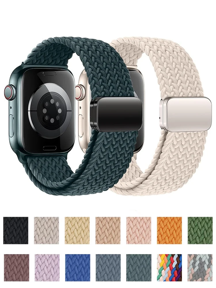 

Плетеный ремешок для Apple Watch Band 46 мм 42 мм 44 мм 45 мм 49 мм 40 41 мм Нейлоновый магнитный браслет Correa Series 10 9 8 7 6 5 SE Ultra
