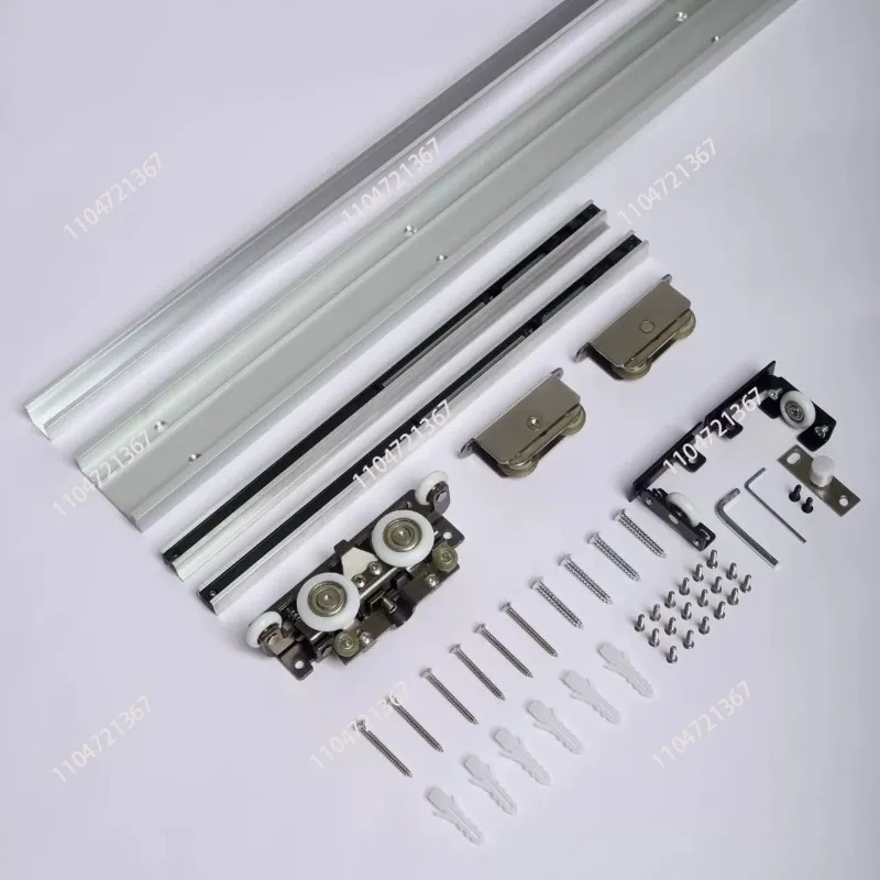 

1Set Invisible Track Floating Ghost Sliding Barn Door Roller Wheels Kit Two Way Soft Closing