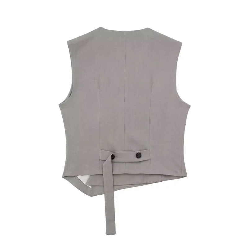2026 Summer New Women's Vest Gray Sleeveless Asymmetrical Design Button Decor Double-Breasted Vest Commuting Fashion