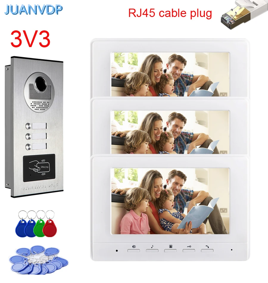 7” Video Intercom DoorPhone for Home Smart Video Doorbell Rfid Camera RJ45 Cable Plug Color Monitor for 2/3/4/6 Villas