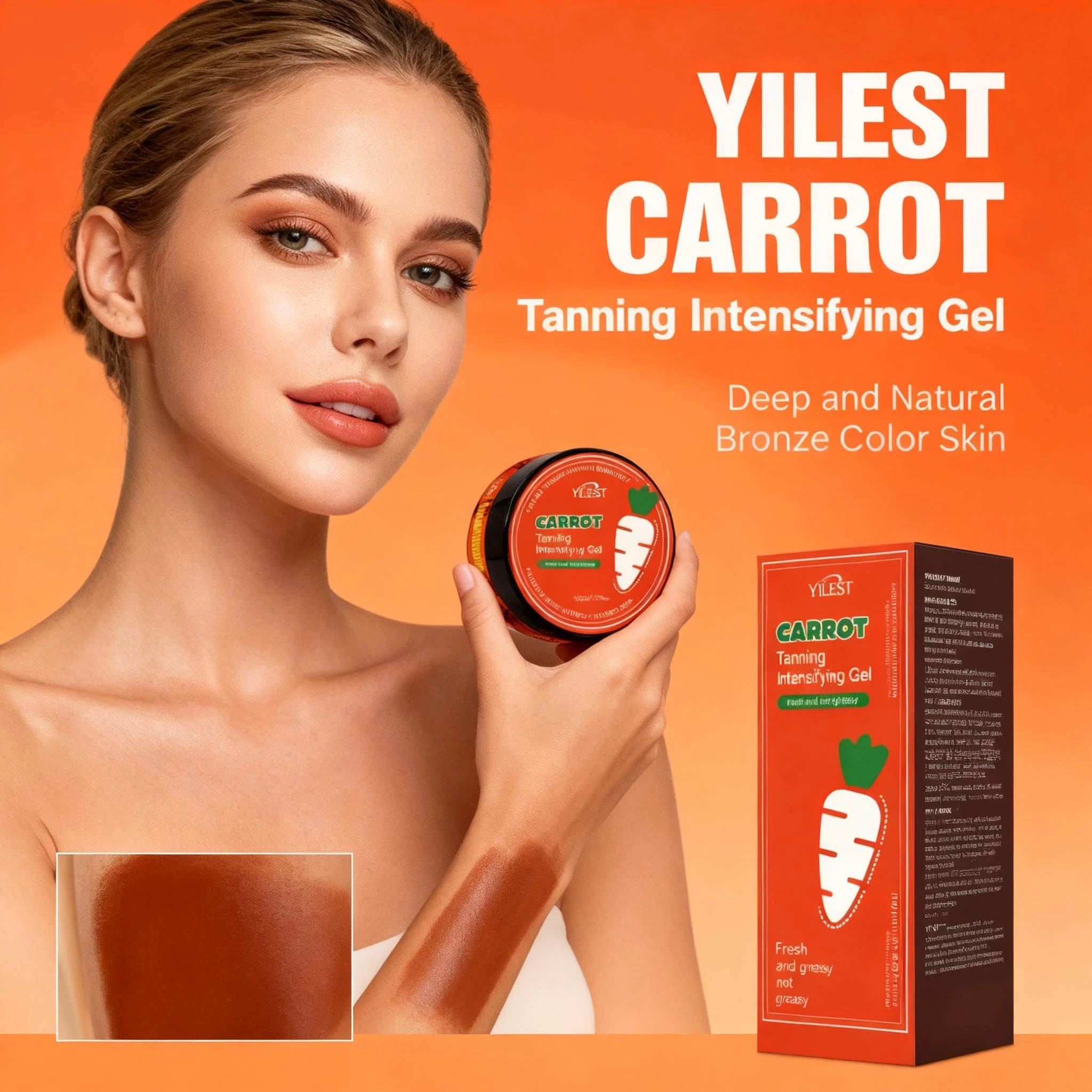 YILEST Crema bronceadora de zanahorias Alcance un brillo besado al sol sin luz solar Gel esencial para tomar el sol