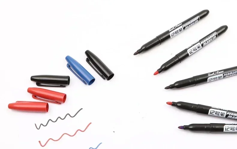 9 Teile/satz Permanent Marker Stift Feine Spitze Wasserdichte Tinte Dünne Spitze Rohe Spitze Schwarz Blau Rot Tinte 1,5mm Feine farbe Marker Stifte – Detail 1