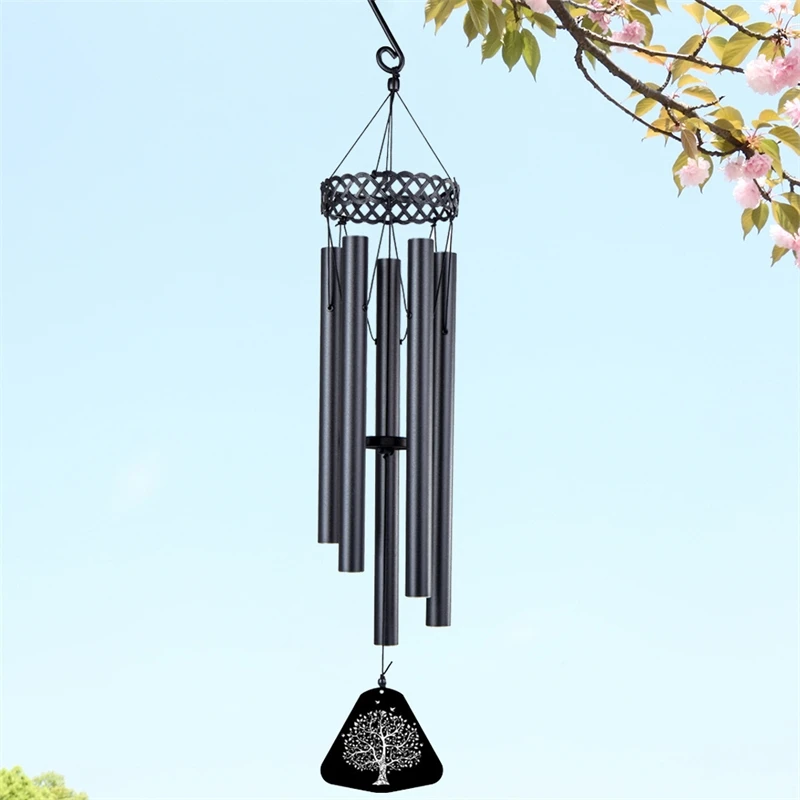Black Aluminum Tube Wind Chime Metal Strips Modern Minimalist Outdoor Garden Hanging Decor For Patio Yard Home Gift For Couples