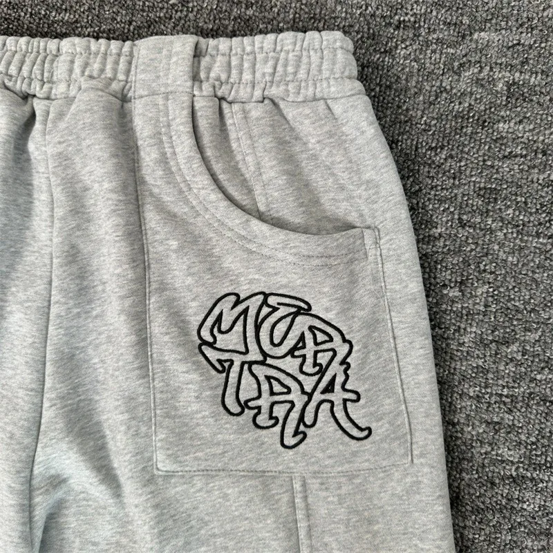 

Mertra Embroidery Logo Jogger Drawstring Sweatpants Men Women Pure Cotton Oversized Grey Casual Pants