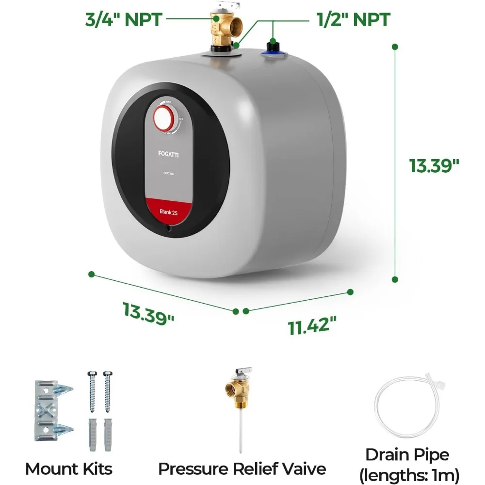 Fogatti elektrischer Mini-Tank-Warmwasser bereiter, 2,5 Gallonen Warmwasser bereiter 120V 1440W, unter Spüle, Wand oder Boden