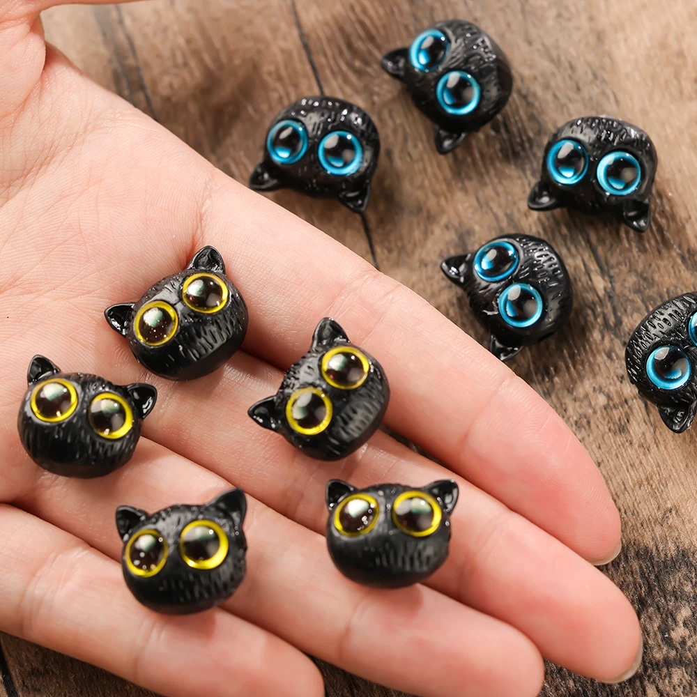 Big Eyed Cat Beads para Artesanato DIY, 3D Cat Head, Handmade Pulseira Material, Desenhos animados Design Acessórios, 10PCs