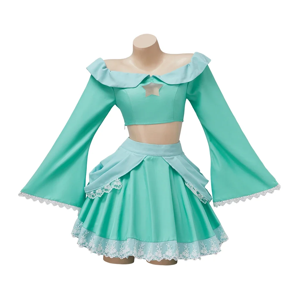 

Rosalina Cosplay Costume Light Blue Outfits Princess Cosplay Suit Halloween Carnival Clothes Woman Crop Tops Skirts Set