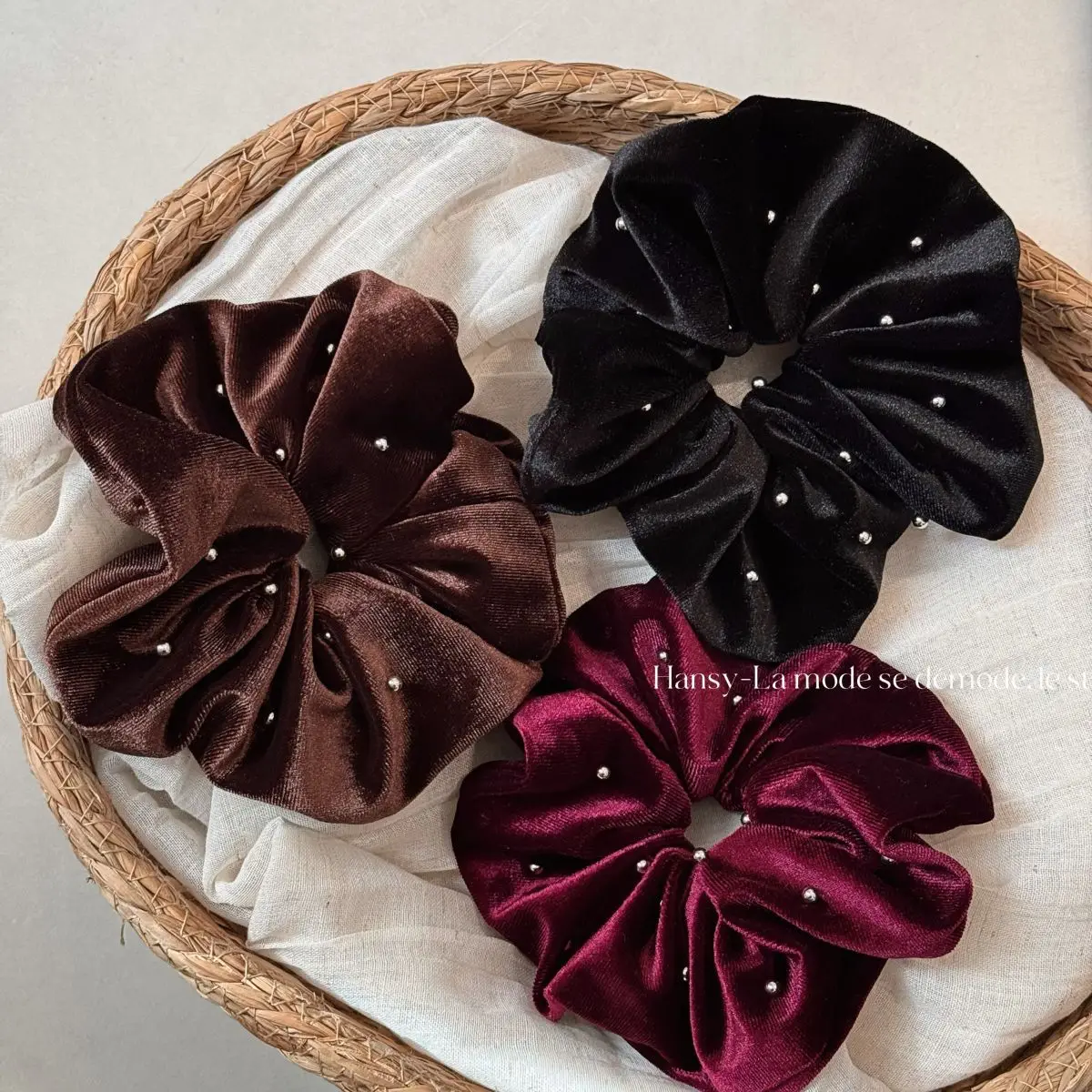 

Korean style Winter Large Woman Rhinestone Velvet Scrunchies Elastics Solid Color Hair Ties Lady Ponytail Holder Hair Accessorie