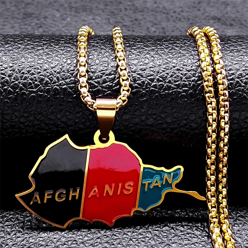 Afghanistan Map Pendant Necklace for Women Men Stainless Steel Colorful Afghan Maps Chain Necklaces Jewelry collar hombre