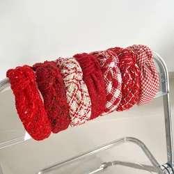 Women Girls Red Woolen Plaid Knot Hairband Headband Adult Hair Accessories Hair Jewley