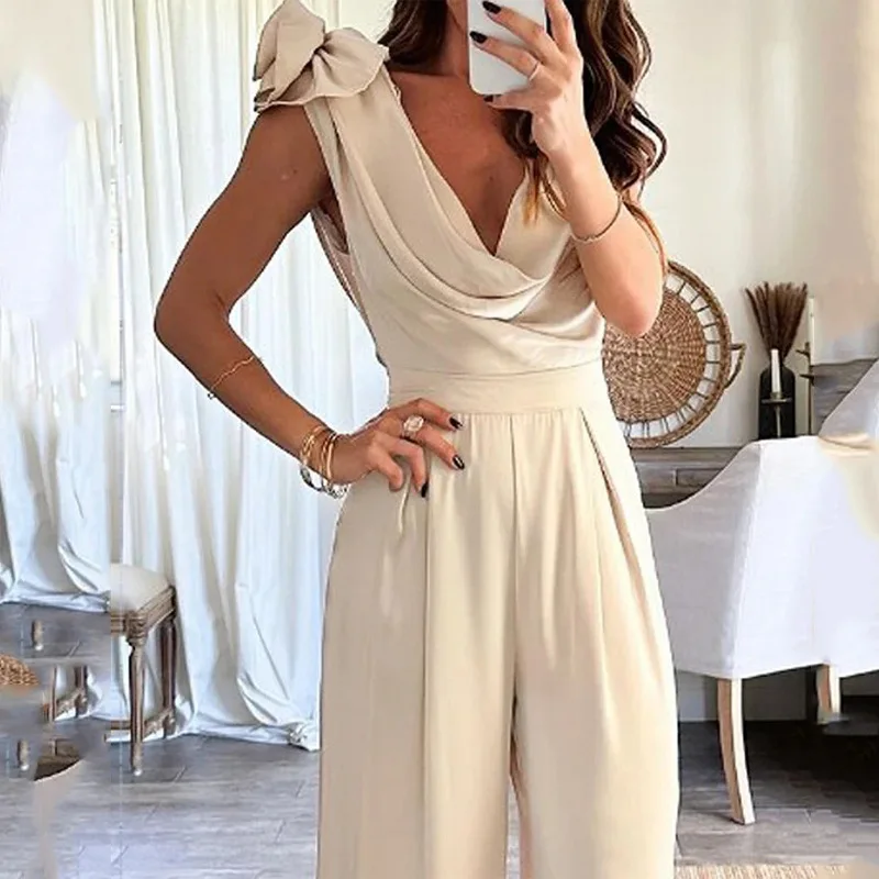 Women\'s Jumpsuit 2024 Summer Casual Temperament Commuting New Fashion V-neck Sleeveless Elegant Long Jumpsuits