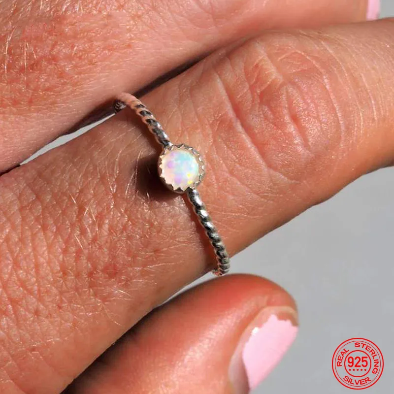 خاتم أوبال من الفضة الإسترليني عيار 925 للنساء مجوهرات حفلات الزفاف إكسسوارات أنيقة هدية