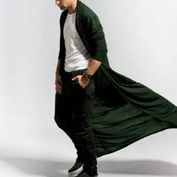 Men's Extra-Long Open-Front Trench Coat 5 Mens Long Trench Coat Solid Color Long Windbreaker Coat Solid Color Open Front Ankle-Length Men Jacket Cardigan Autumn Outerwear 5