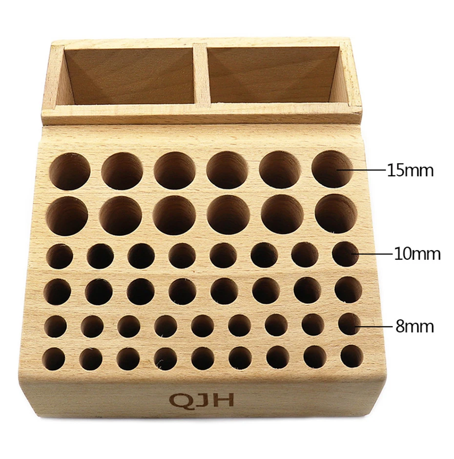 QJH Handwerkzeughalter-Box mit 46/98 Löchern, Organizer, Holzständer für Lederhandwerk, Stanzwerkzeuge, Schnitzwerkzeuge, Bohrer-Aufbewahrung – Detail 8