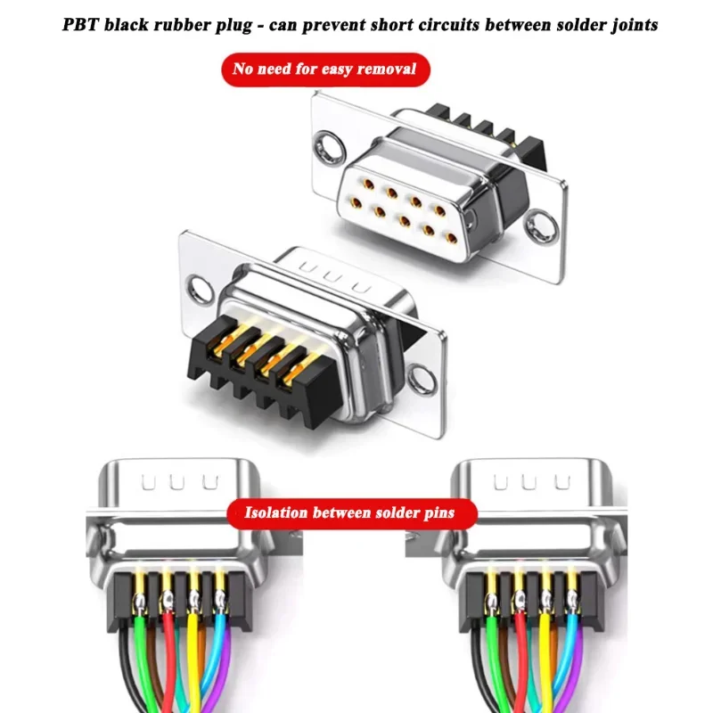 DB9 Connector Female Male COM RS232/485 Serial Port Connectors 45 Degree Outlet Hole Metal 9 Pin Soldering/Solderless Terimal