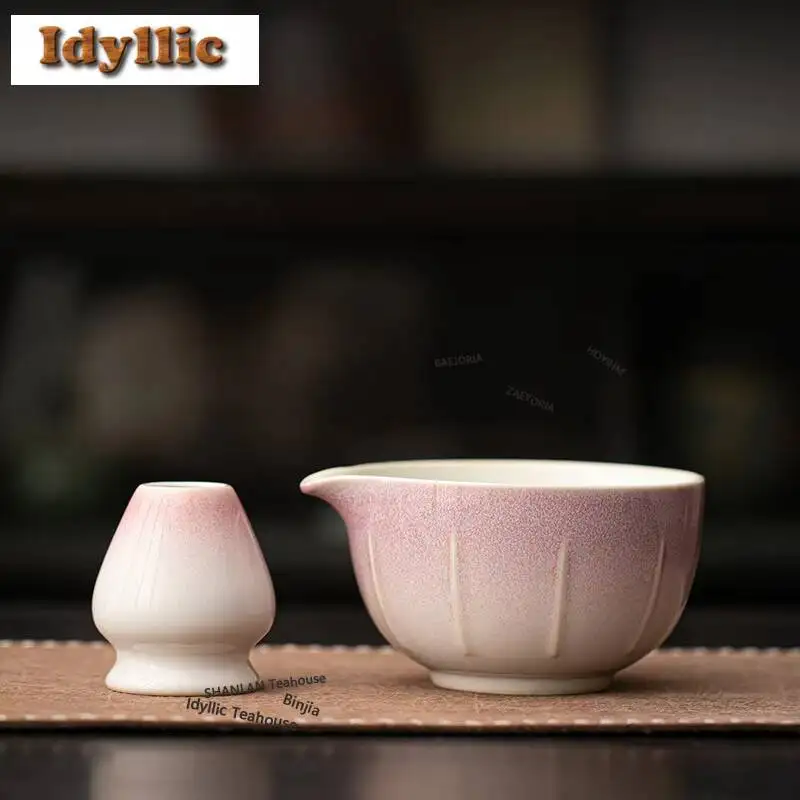 Gradient Color Ceramic Vertical Pattern Matcha Bowl Japanese Tea Tools Stew Brush Holder Stir Ceremony Accessories Drinkware