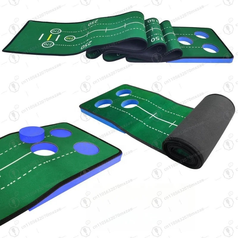 Green Golf Training Aid Kit Telescopic Putter 6 Golf Balls 30x300cm Golf Putting Mat For Indoor Home Practice