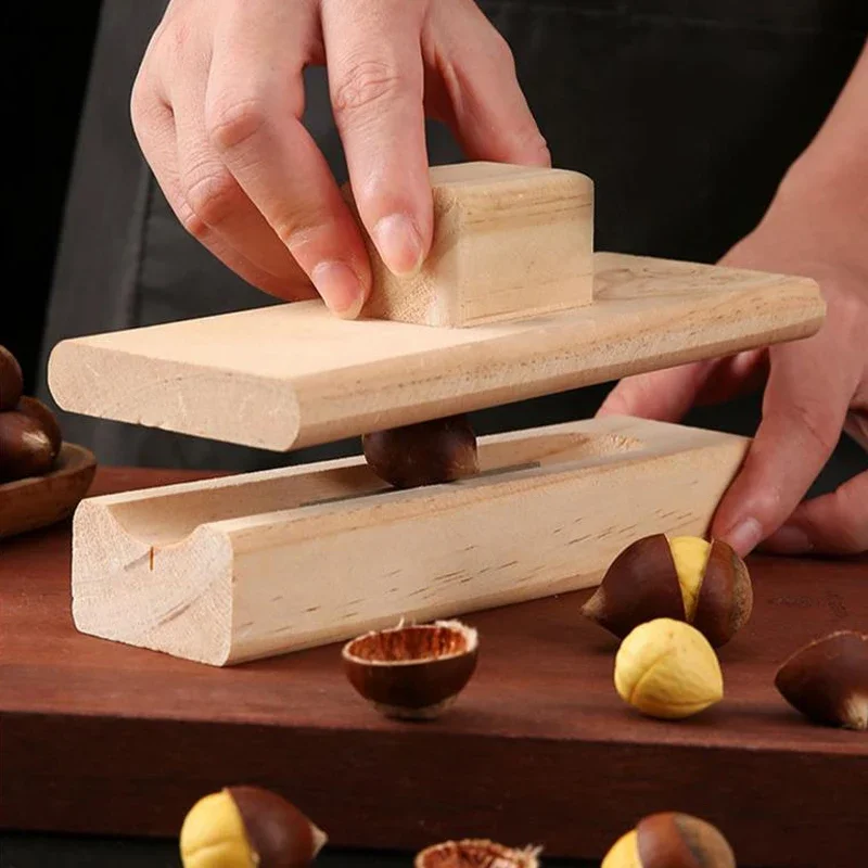 JUSTINLAU Wooden Cross Open Chestnut Tool Manual Cone Opener Chestnut home Artefacts Peeling Raw Chestnut Lotus Seed Hazelnuts