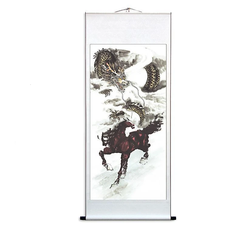 Dragon Scroll Painting, 2024 Year of The Dragon, Hanging Painting,  Nine Dragon Drawing, Vertical Banner, Decorative Painting