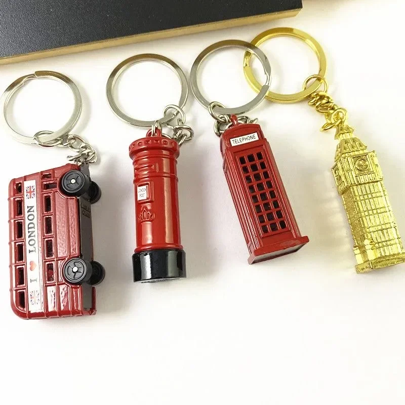 Classical Double-decker London Bus Key Chain Red Postbox Telephone Booth Keychain Travel Souvenir Pendant For Men Birthday Gift