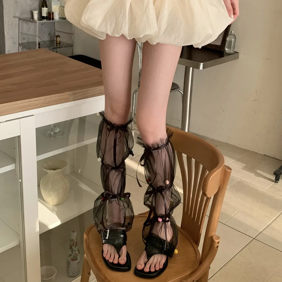 Mesh Leg Warmers Women Color Ball Foot Cover Summer Sun Protection Leg Cover Y2k Girl Lolita Leg Warmers Ballet Style Calf Socks