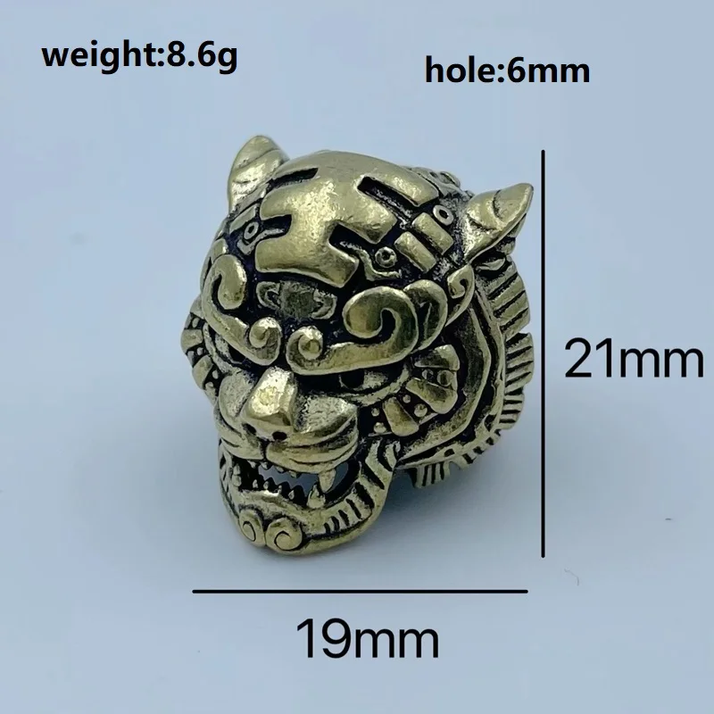 Tiger King Head Sculpture Brass Knife Beads EDC DIY Paracord Pendants Accessories Outdoor Survival Tool Woven Lanyard Hangings