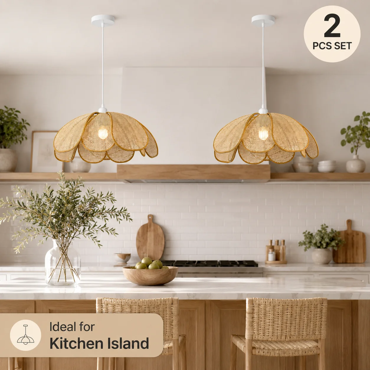JOYINLED 50cm Bambus-Pendelleuchte, handgewebte Deckenlampe, schwarze oder weiße Abdeckung & Kabeloptionen E26 E27 ohne Leuchtmittel