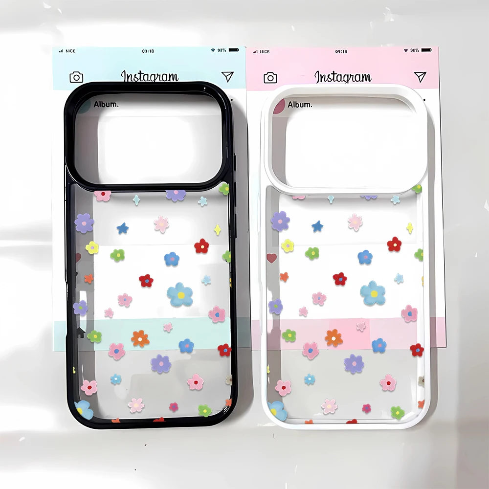 Flower Colorful Pattern Lovely Pretty Button Cover Slim Fit for iPhone Cool 17 14 Pro Max 12 16 13 15 Plus 11 Air Phone Case