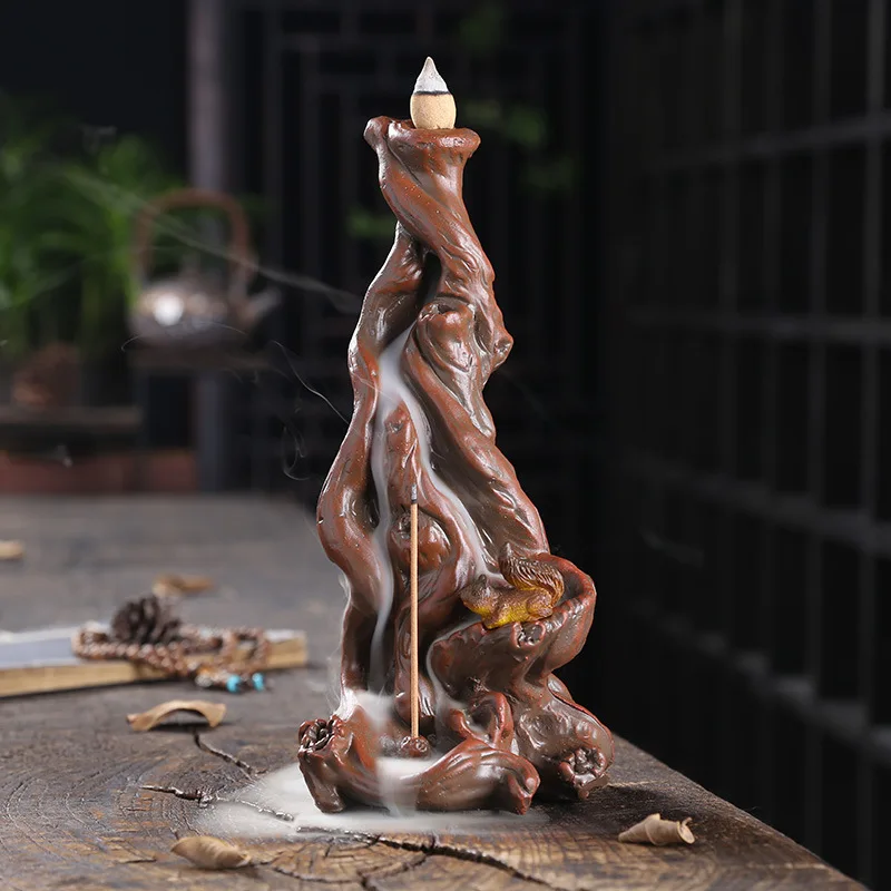 

Resin Tree Root Squirrel Waterfall Backflow Incense Burner Incense Stick Holder Censer For Home Decor Aromatherapy Ornament