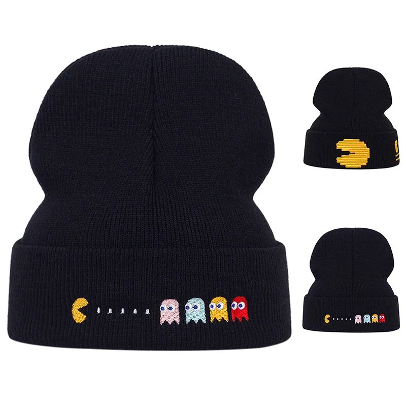 Unisex The Little Monster Eats Beans Embroidery Beanies Autumn Winter Warm Hat Hip Cap Beanie Hat Caps for Women Men