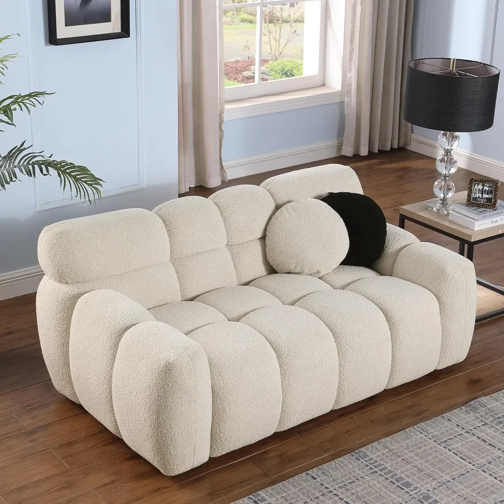 65” Boucle Cloud Sofa, Modern Tufted loveseat Sofa Couch with 2 Pillows, Comfy Marshmallow Couches for Small Space, Bedroom