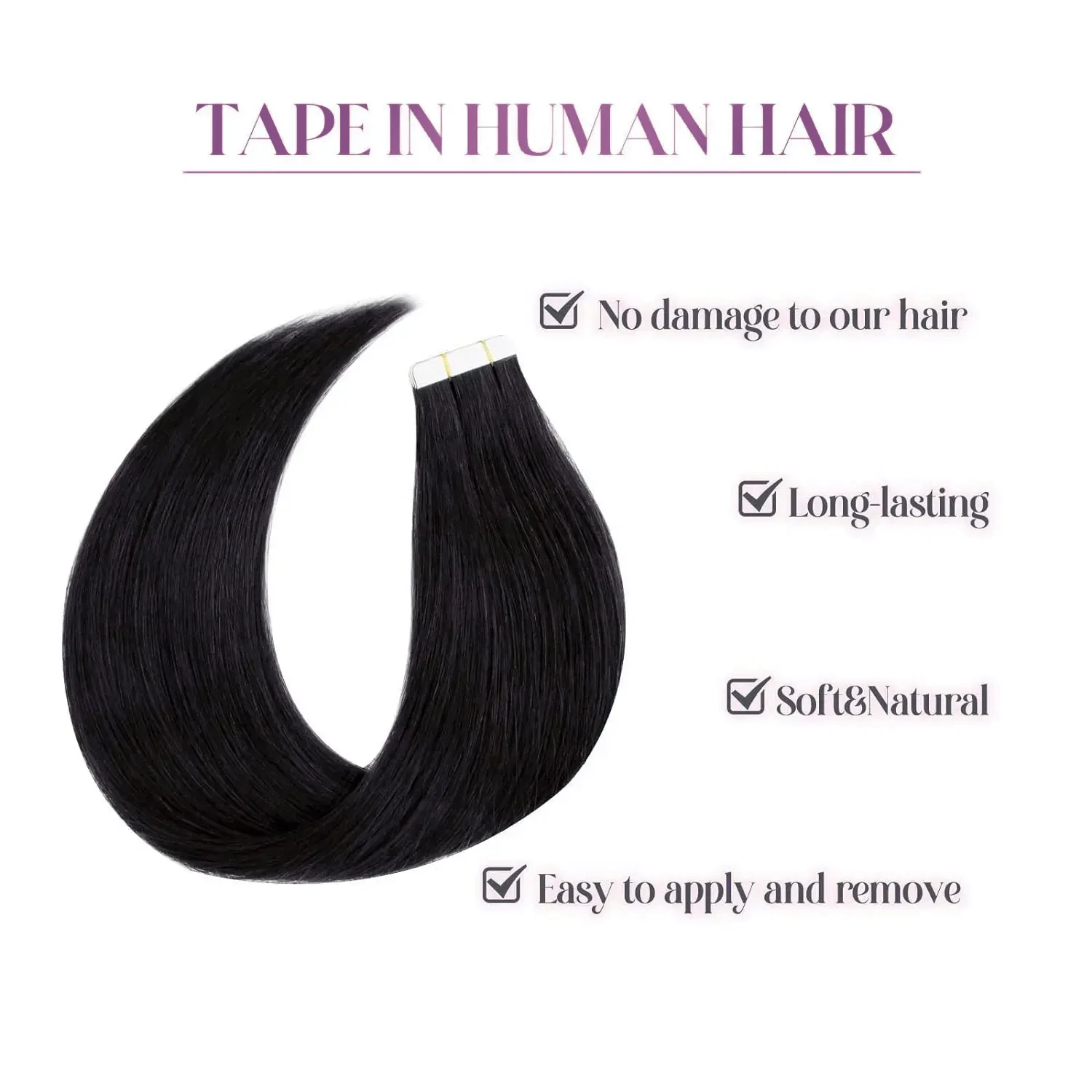 Trama de pele sem costura reta para mulheres, fita em extensões de cabelo, cabelo humano real, cabelo remy brasileiro natural, #1, Jet Black, 40 PCs, 60 PCs