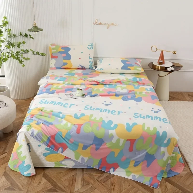 

2024 new solid color simple ice cream cool silk summer cool quilt latex mat summer quilt four-piece single-piece summer quilt