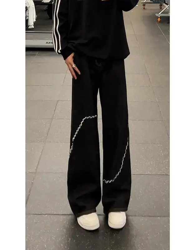 

Мужские джинсы American High Street Sle с вышивкой, прямые, слегка расклешенные, молодежный трендовый дизайн, сенсация