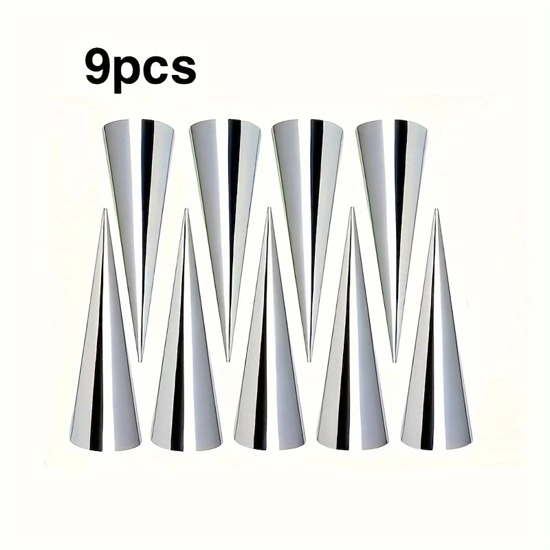 9pcs Stainless Steel Spiral Croissant Molds, Cone-shaped Piping Molds, Cream Horns, Baking Pastry, Cookie, Dessert, Horn Tools, Cake and Bread Molds, for Making Delicious Dishes, Kitchen Baking Accessories(Stainless Steel 430)