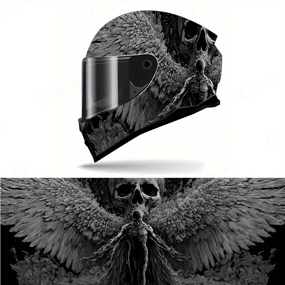 Netherworld Wing Knight Helmet Vinyl Wraps, Waterproof Scratch-Resistant Full Face Helmet Decals, Durable PVC Artistic Design, I