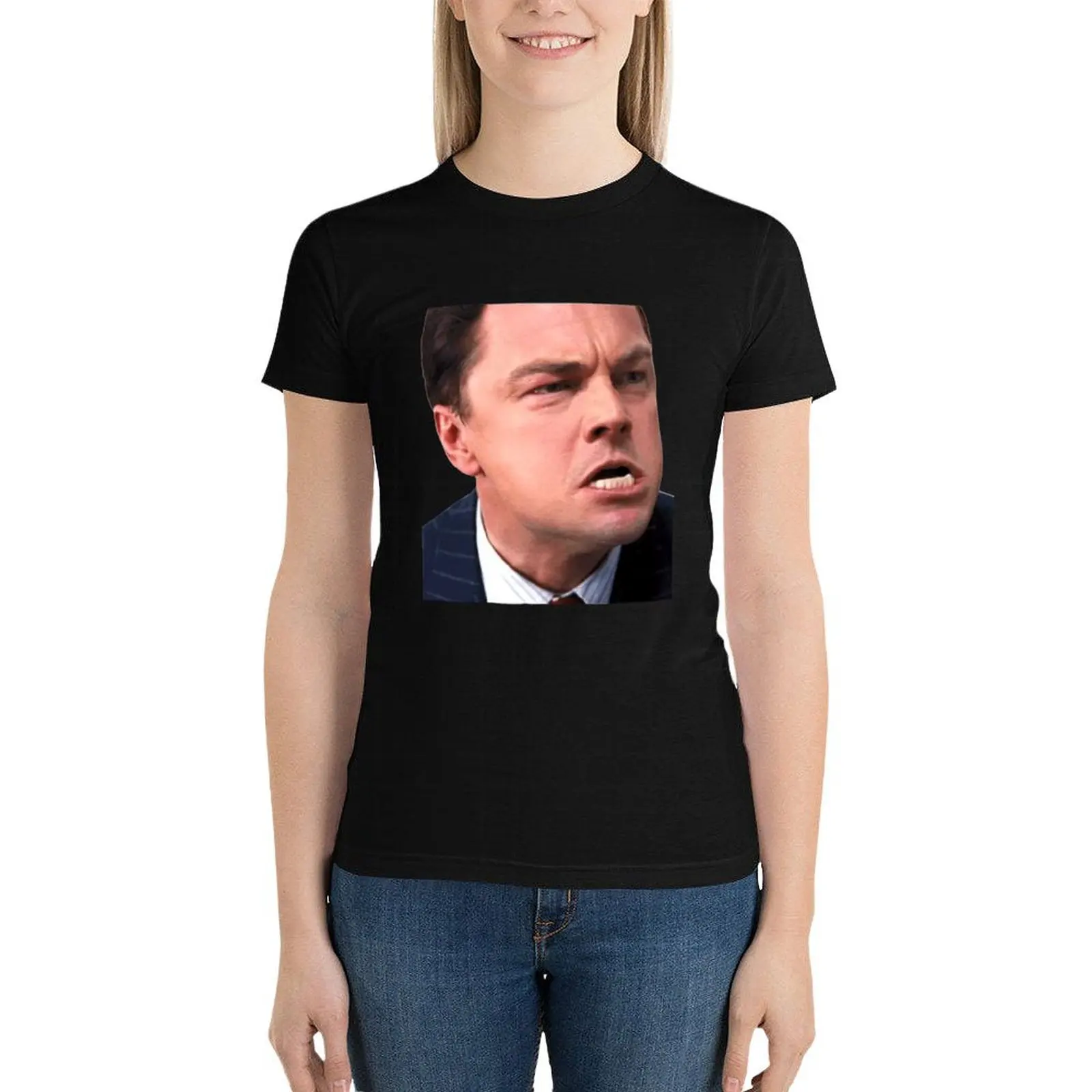 Leonardo Dicaprio Meme Long T-Shirt summer top cute tops aesthetic clothes t shirts for Women