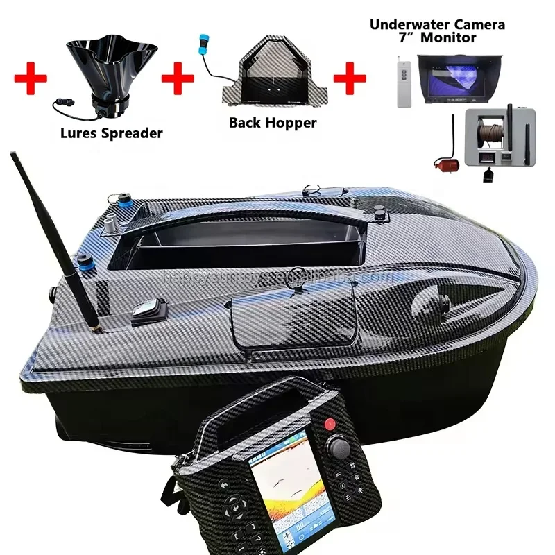 Carp Fishing Bait Boat with Underwater Camera 7' Sonar GPS ABS Hull RC Fishing Drone 2 X 15.6Ah Battery for Angling